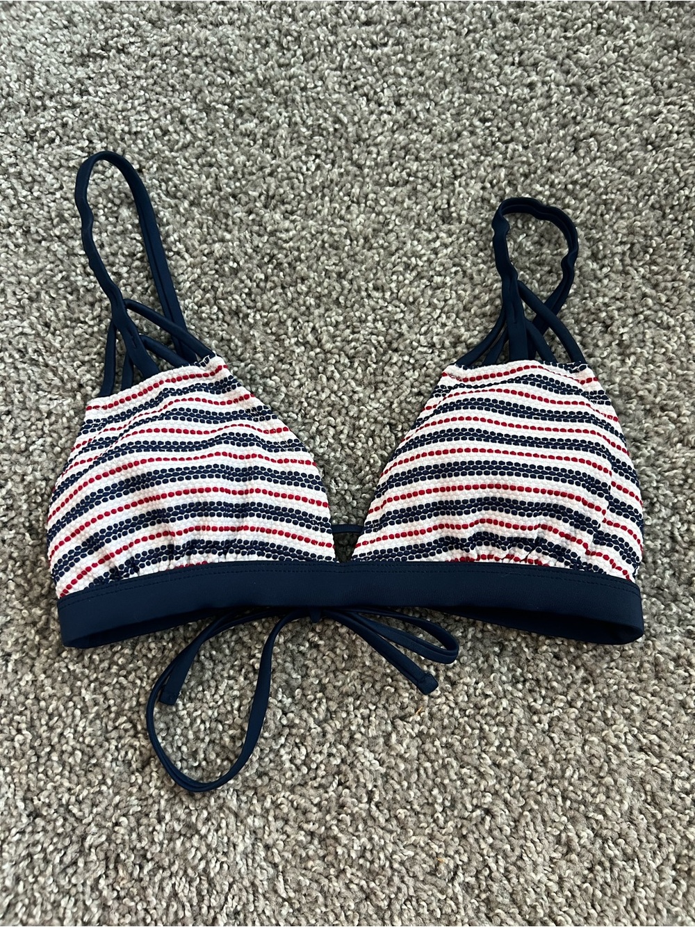 Xhilaration Navy Red White Striped Triangle Bikini Top